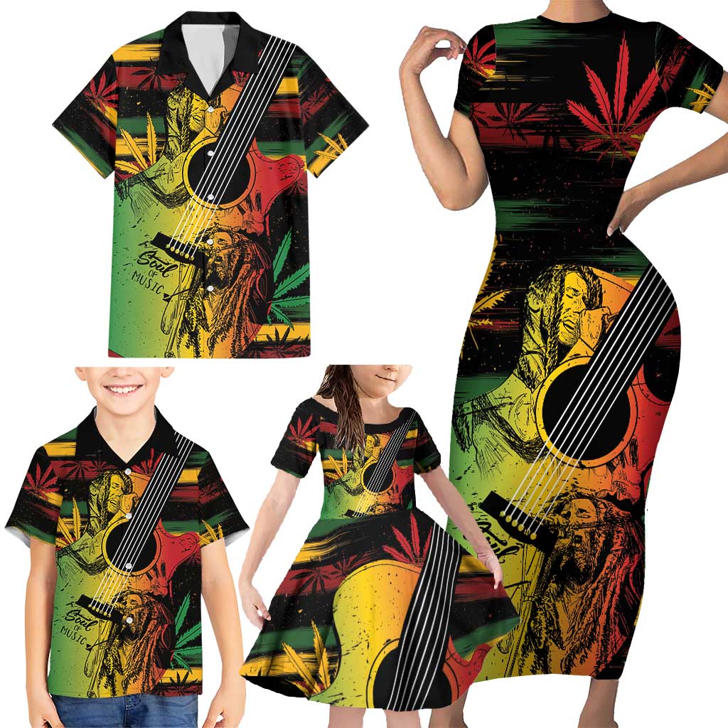 Personalised Reggae Soul Family Matching Short Sleeve Bodycon Dress and Hawaiian Shirt Sketch Style - Wonder Print Shop