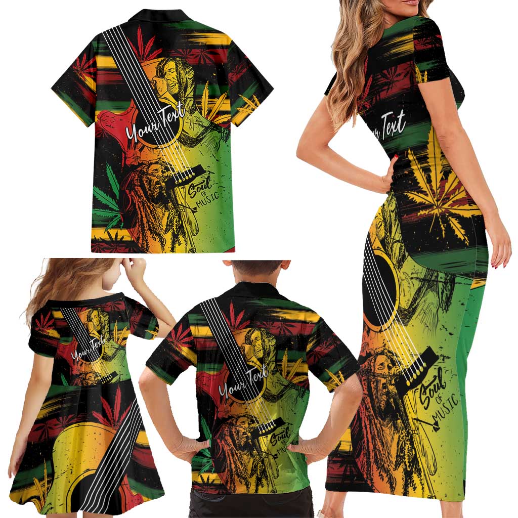Personalised Reggae Soul Family Matching Short Sleeve Bodycon Dress and Hawaiian Shirt Sketch Style - Wonder Print Shop