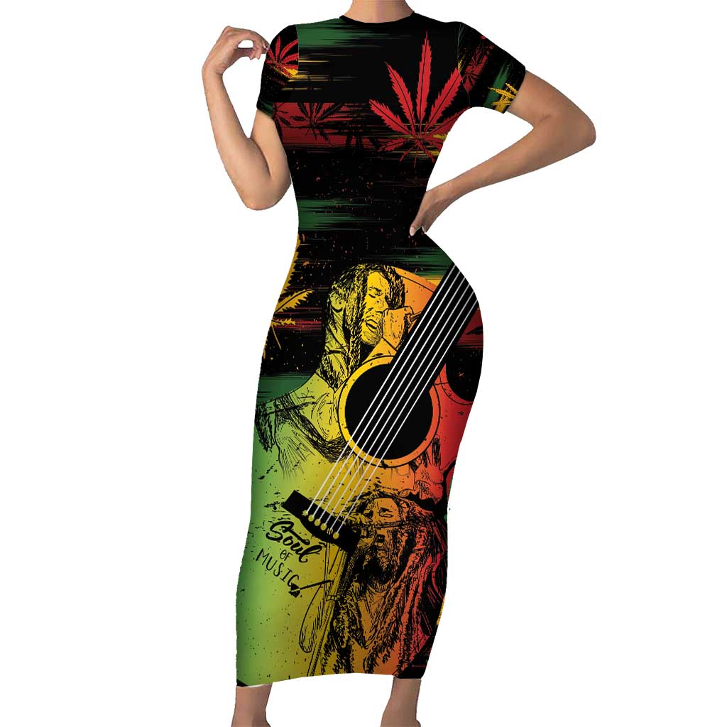 Personalised Reggae Soul Family Matching Short Sleeve Bodycon Dress and Hawaiian Shirt Sketch Style - Wonder Print Shop