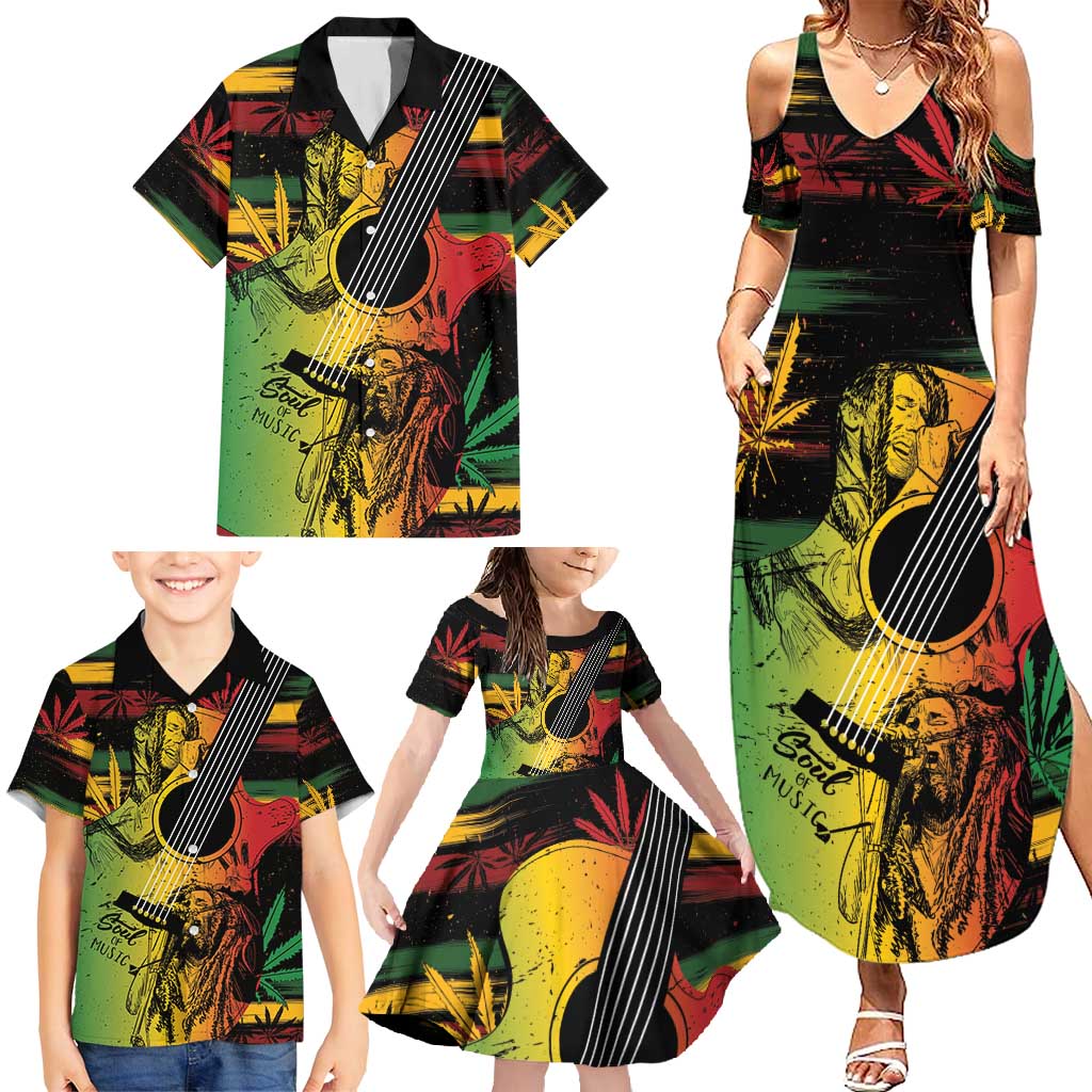 Personalised Reggae Soul Family Matching Summer Maxi Dress and Hawaiian Shirt Sketch Style - Wonder Print Shop