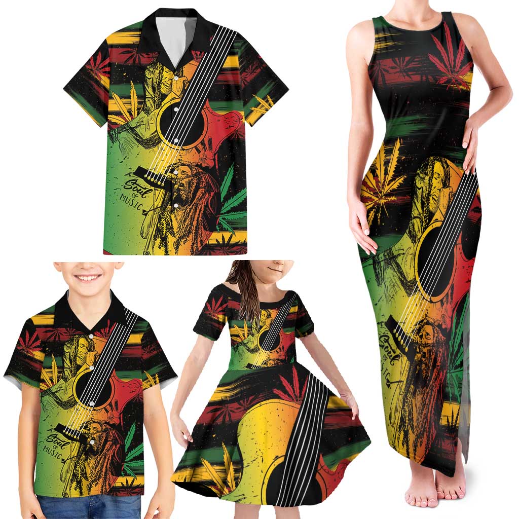 Personalised Reggae Soul Family Matching Tank Maxi Dress and Hawaiian Shirt Sketch Style - Wonder Print Shop