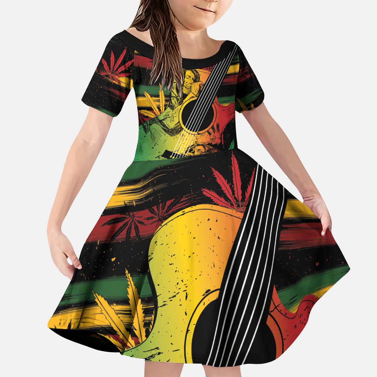 Personalised Reggae Soul Kid Short Sleeve Dress Sketch Style - Wonder Print Shop