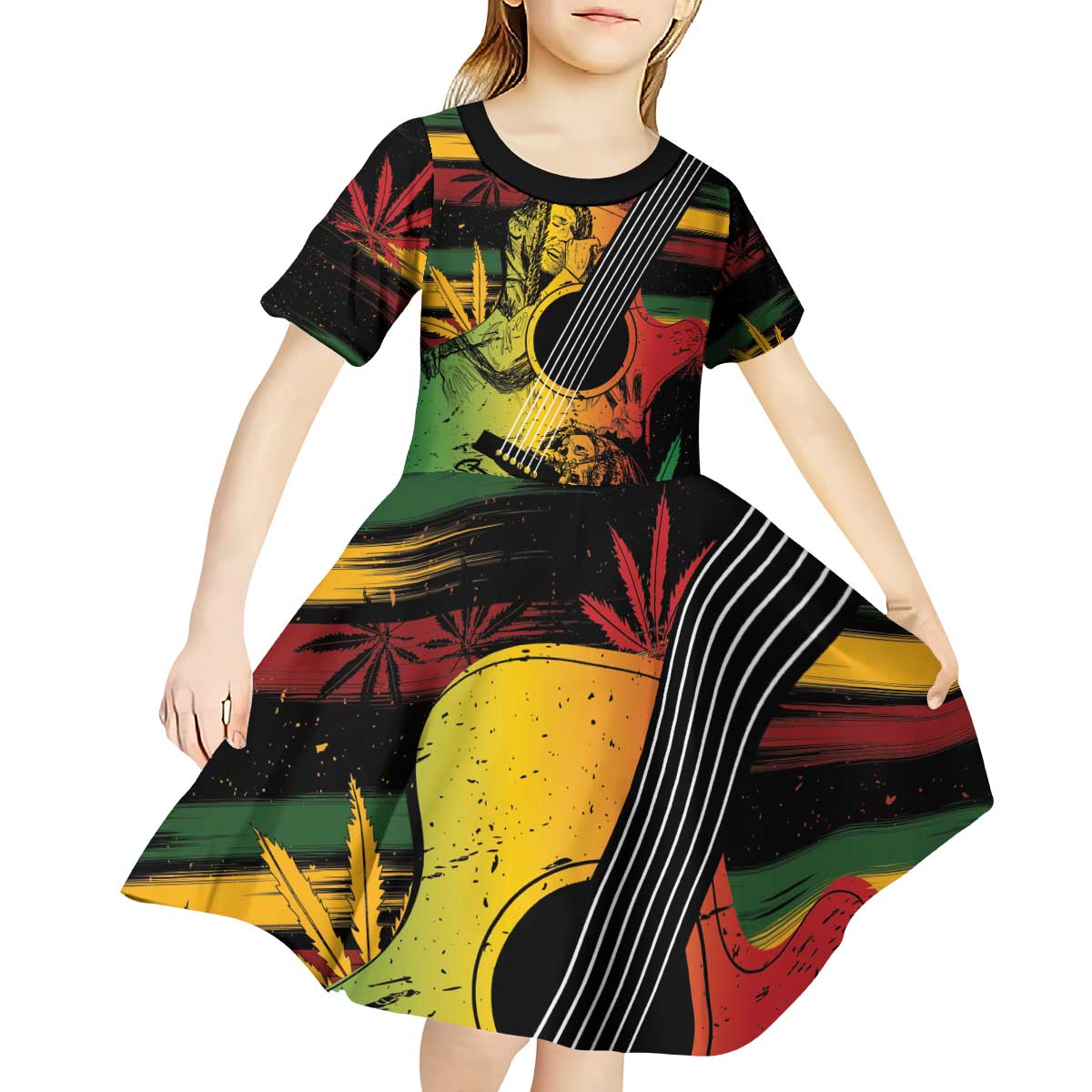 Personalised Reggae Soul Kid Short Sleeve Dress Sketch Style - Wonder Print Shop