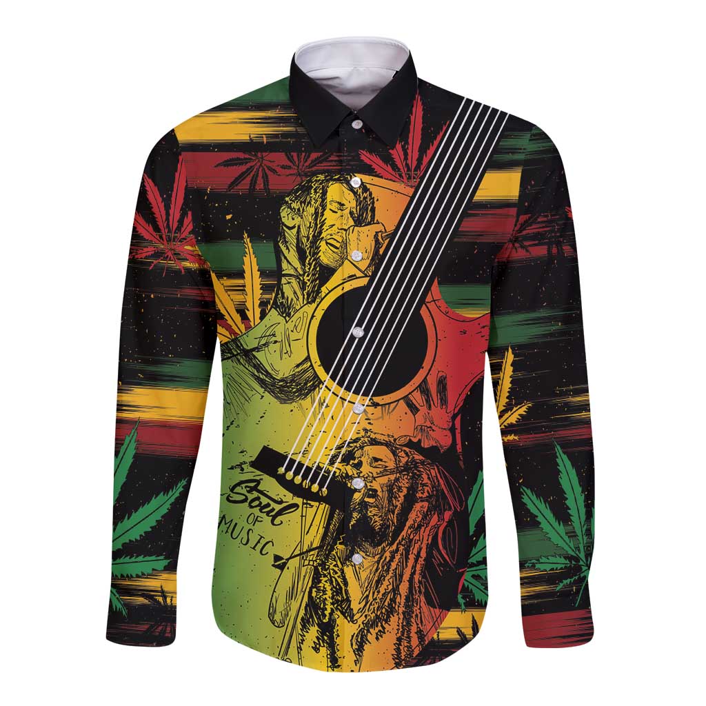 Personalised Reggae Soul Long Sleeve Button Shirt Sketch Style - Wonder Print Shop