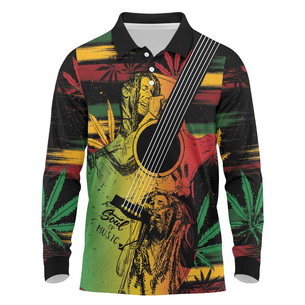 Personalised Reggae Soul Long Sleeve Polo Shirt Sketch Style - Wonder Print Shop