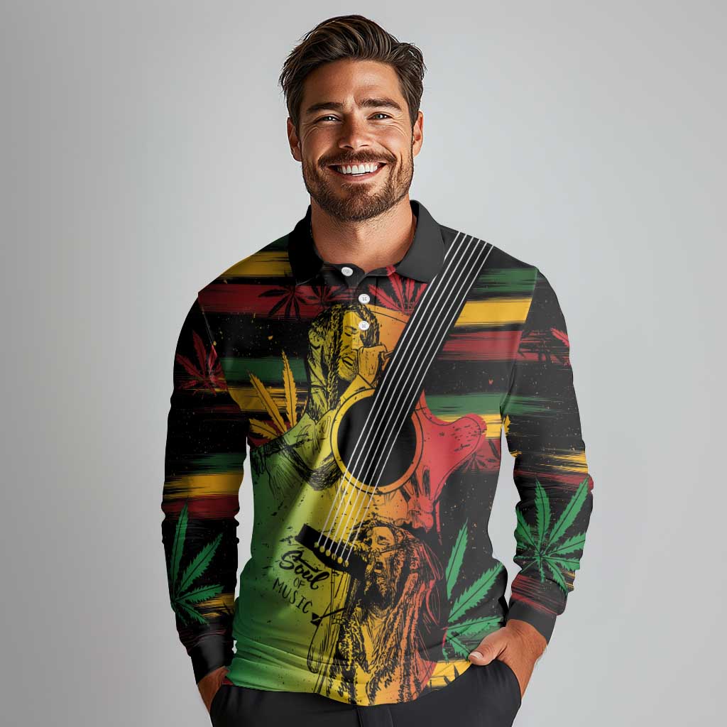 Personalised Reggae Soul Long Sleeve Polo Shirt Sketch Style - Wonder Print Shop