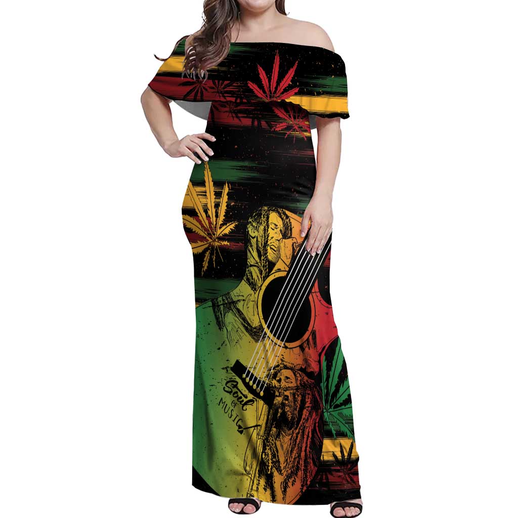 Personalised Reggae Soul Off Shoulder Maxi Dress Sketch Style - Wonder Print Shop