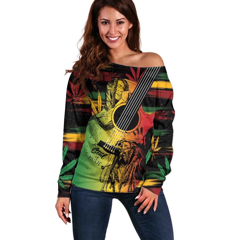 Personalised Reggae Soul Off Shoulder Sweater Sketch Style - Wonder Print Shop