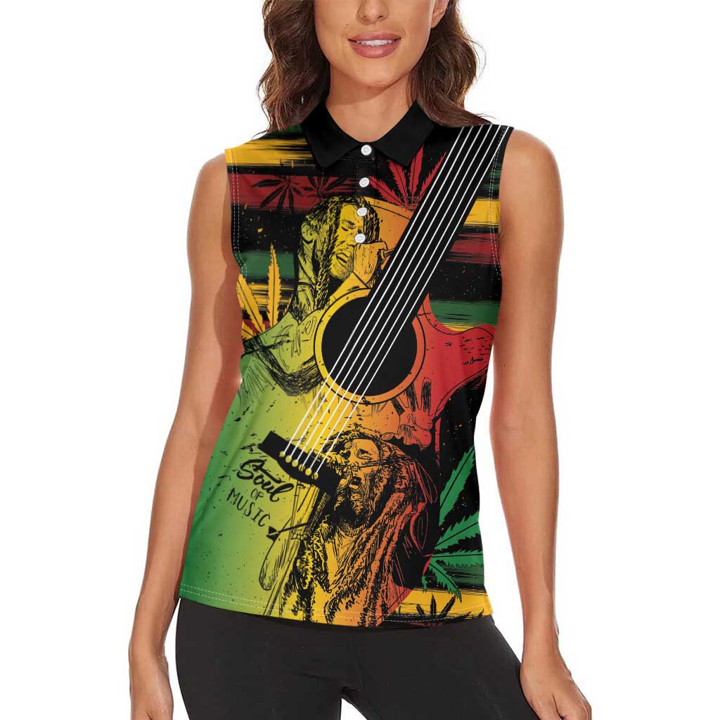 Personalised Reggae Soul Women Sleeveless Polo Shirt Sketch Style - Wonder Print Shop