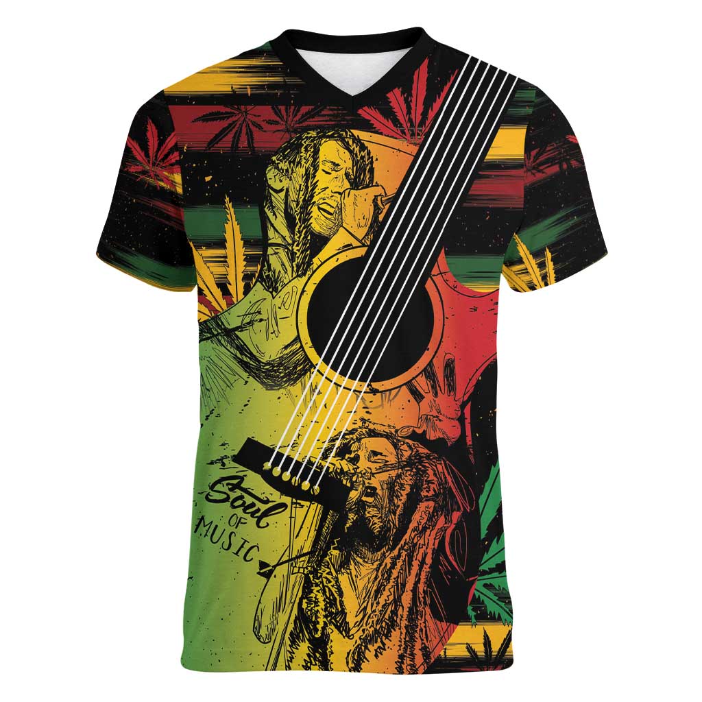 Personalised Reggae Soul Women V-Neck T-Shirt Sketch Style - Wonder Print Shop