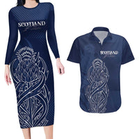 Scotland Rugby Personalized Couples Matching Long Sleeve Bodycon Dress and Hawaiian Shirt Thistle Royal Style