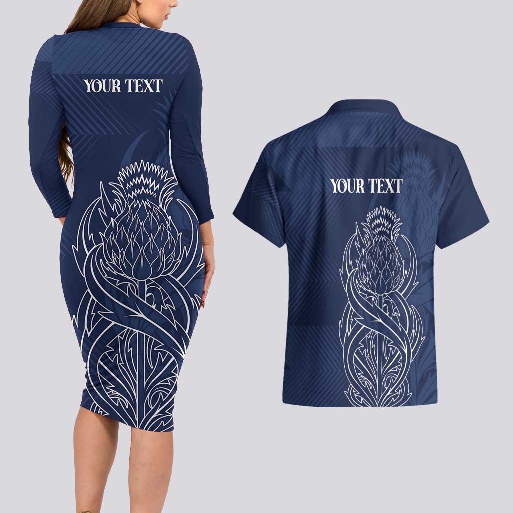 Scotland Rugby Personalized Couples Matching Long Sleeve Bodycon Dress and Hawaiian Shirt Thistle Royal Style
