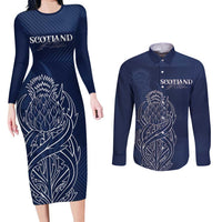 Scotland Rugby Personalized Couples Matching Long Sleeve Bodycon Dress and Long Sleeve Button Shirt Thistle Royal Style