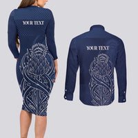 Scotland Rugby Personalized Couples Matching Long Sleeve Bodycon Dress and Long Sleeve Button Shirt Thistle Royal Style