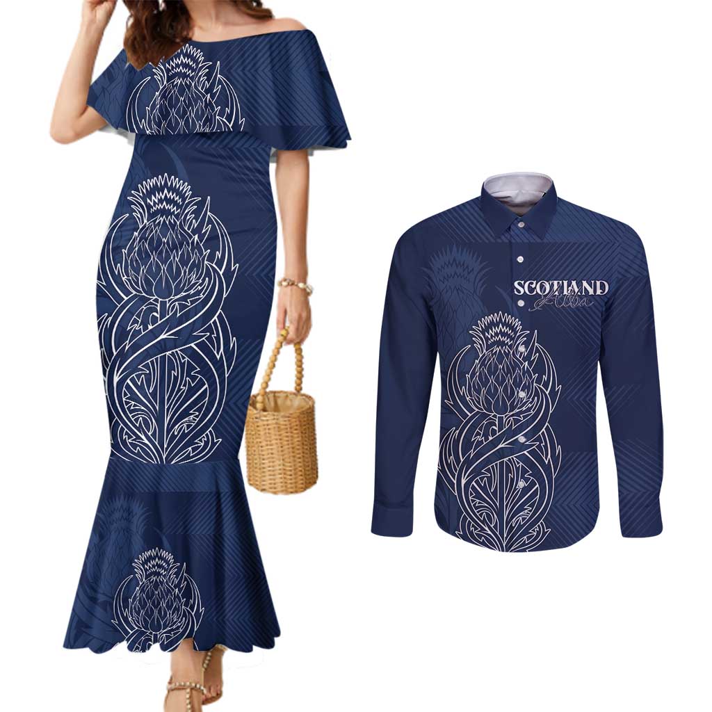 Scotland Rugby Personalized Couples Matching Mermaid Dress and Long Sleeve Button Shirt Thistle Royal Style