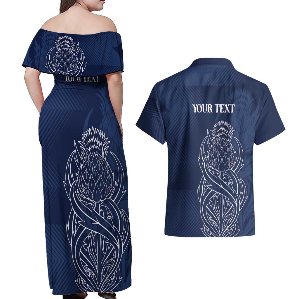 Scotland Rugby Personalized Couples Matching Off Shoulder Maxi Dress and Hawaiian Shirt Thistle Royal Style