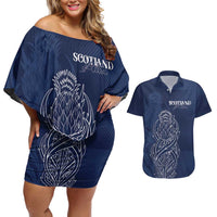 Scotland Rugby Personalized Couples Matching Off Shoulder Short Dress and Hawaiian Shirt Thistle Royal Style