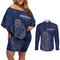 Scotland Rugby Personalized Couples Matching Off Shoulder Short Dress and Long Sleeve Button Shirt Thistle Royal Style