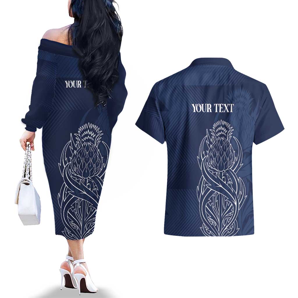 Scotland Rugby Personalized Couples Matching Off The Shoulder Long Sleeve Dress and Hawaiian Shirt Thistle Royal Style
