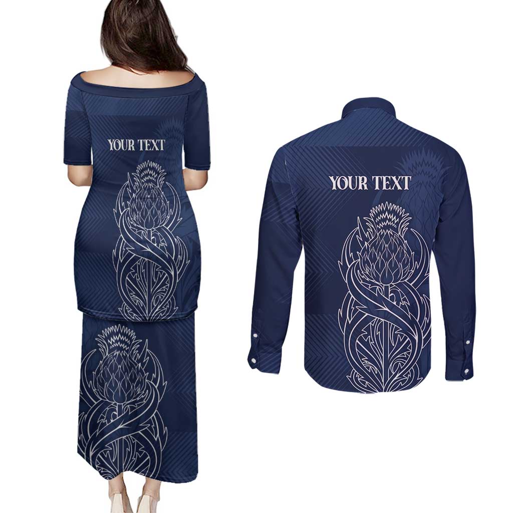 Scotland Rugby Personalized Couples Matching Puletasi and Long Sleeve Button Shirt Thistle Royal Style