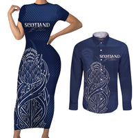 Scotland Rugby Personalized Couples Matching Short Sleeve Bodycon Dress and Long Sleeve Button Shirt Thistle Royal Style