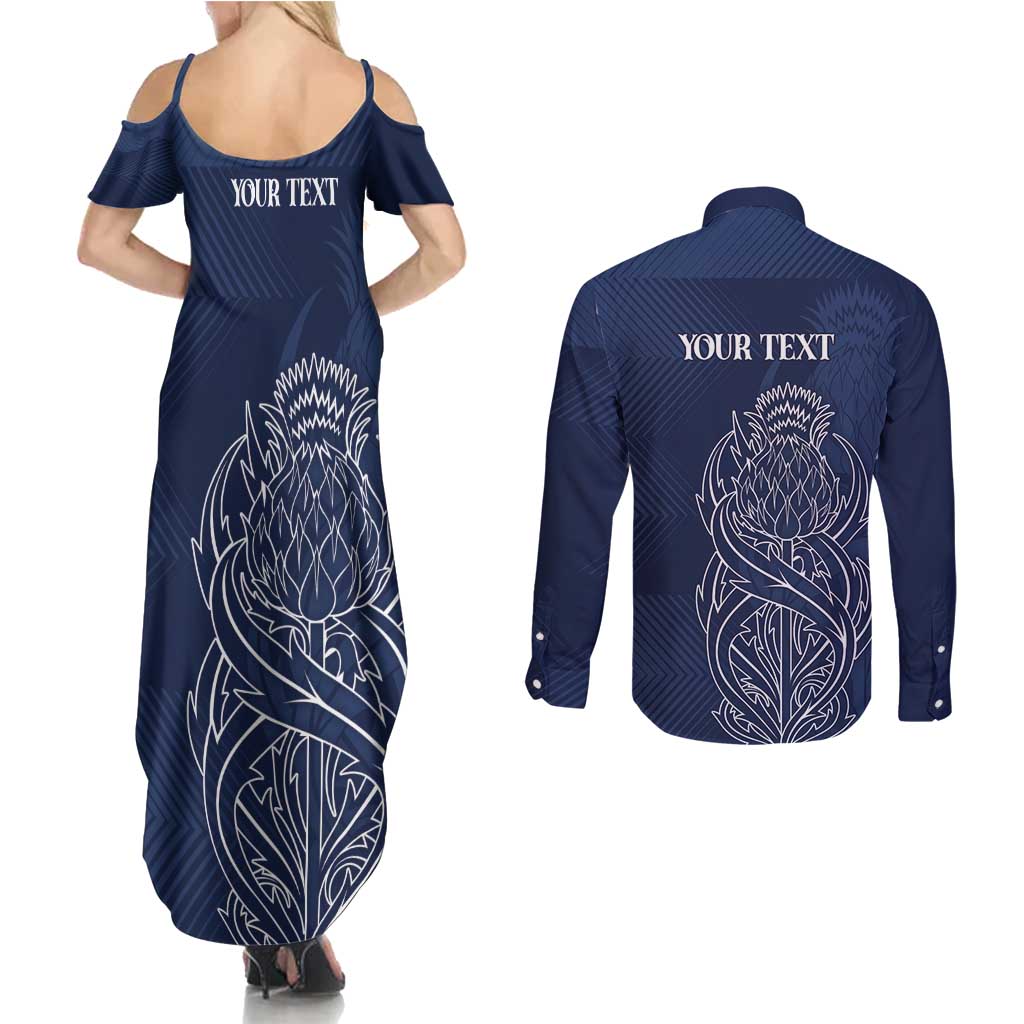 Scotland Rugby Personalized Couples Matching Summer Maxi Dress and Long Sleeve Button Shirt Thistle Royal Style