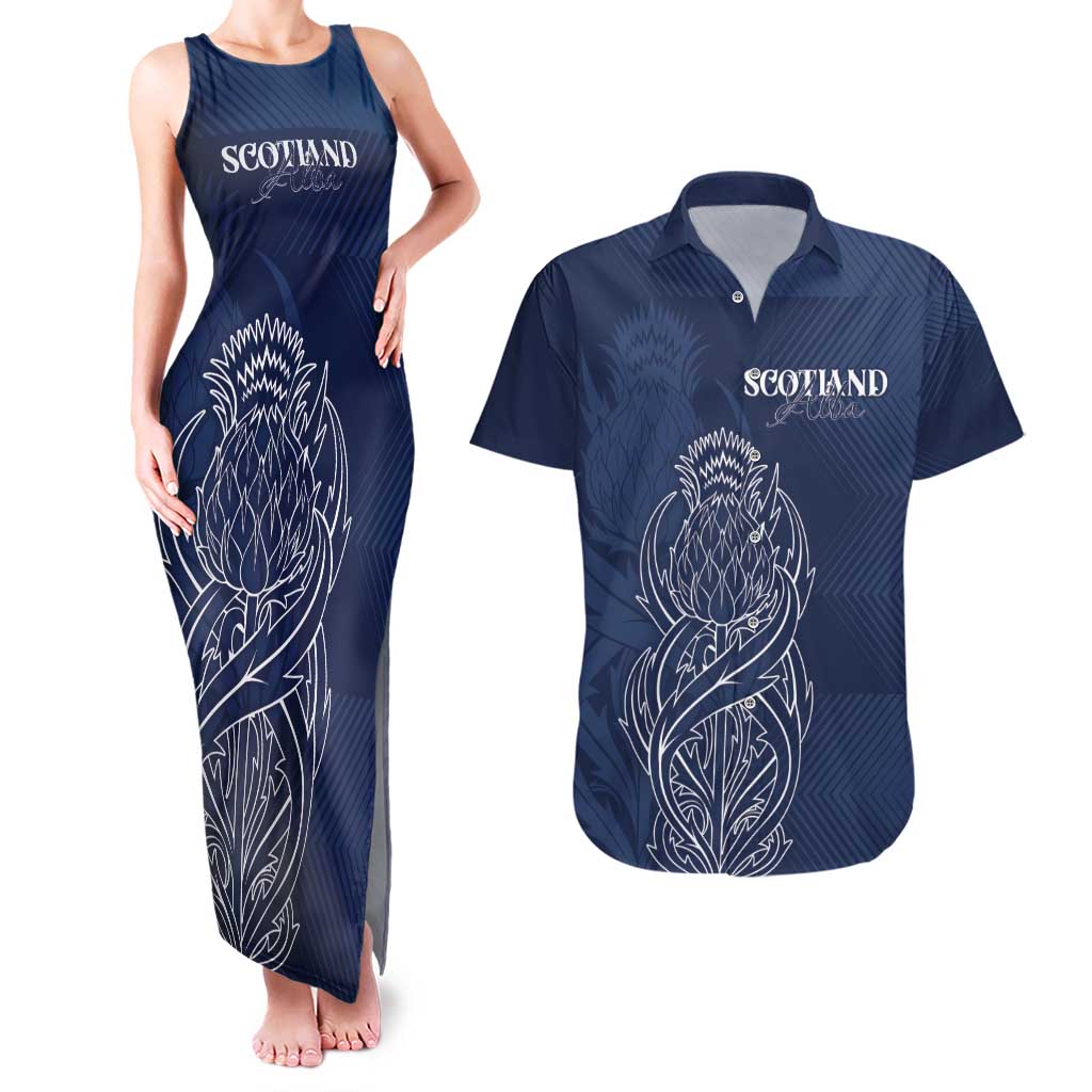 Scotland Rugby Personalized Couples Matching Tank Maxi Dress and Hawaiian Shirt Thistle Royal Style
