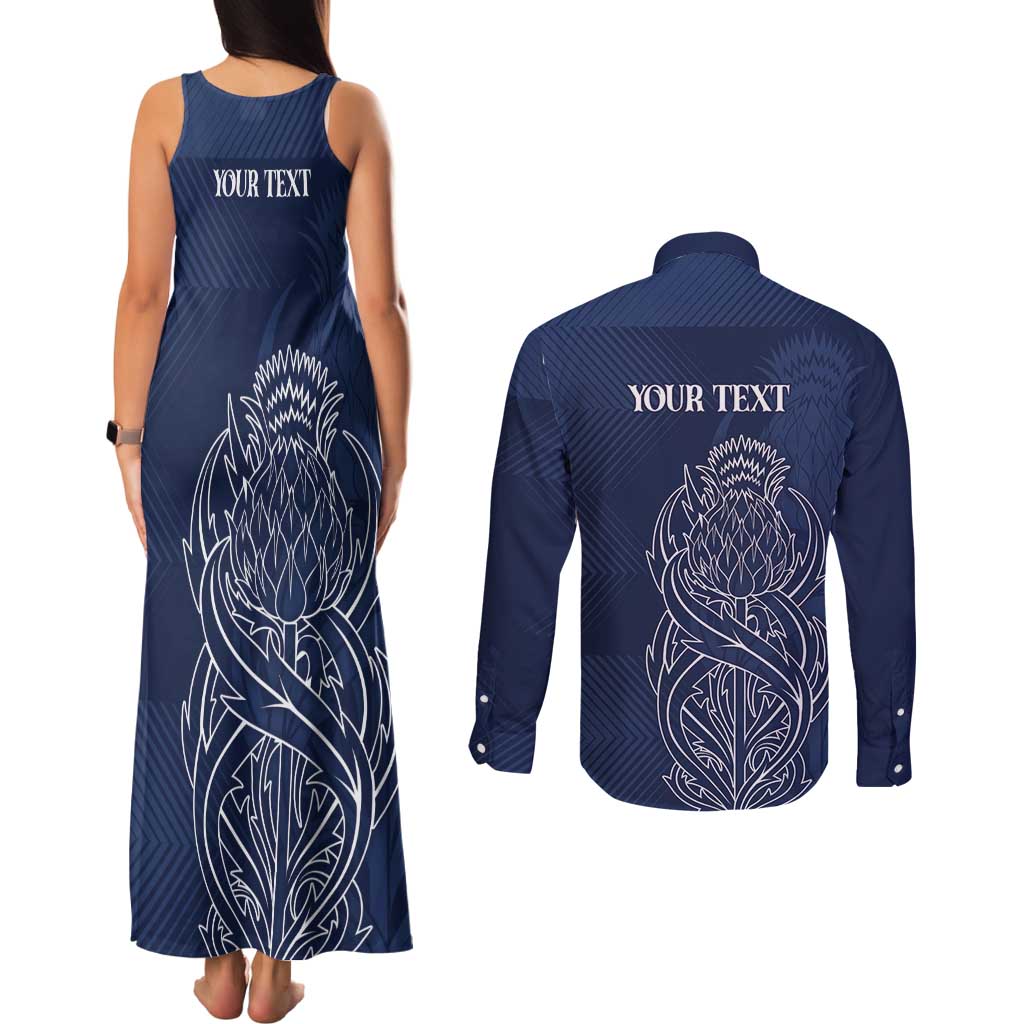 Scotland Rugby Personalized Couples Matching Tank Maxi Dress and Long Sleeve Button Shirt Thistle Royal Style
