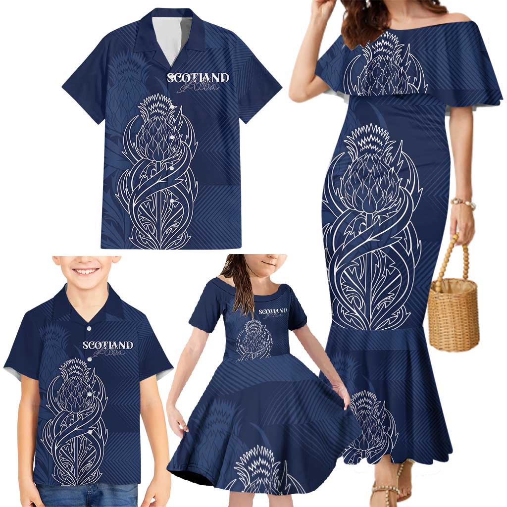Scotland Rugby Personalized Family Matching Mermaid Dress and Hawaiian Shirt Thistle Royal Style