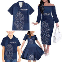 Scotland Rugby Personalized Family Matching Off The Shoulder Long Sleeve Dress and Hawaiian Shirt Thistle Royal Style