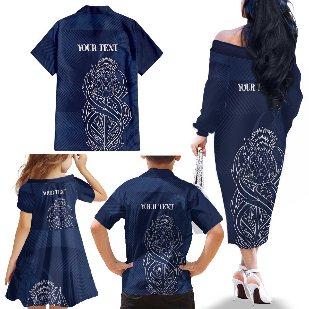 Scotland Rugby Personalized Family Matching Off The Shoulder Long Sleeve Dress and Hawaiian Shirt Thistle Royal Style