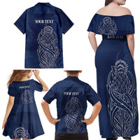Scotland Rugby Personalized Family Matching Off Shoulder Maxi Dress and Hawaiian Shirt Thistle Royal Style