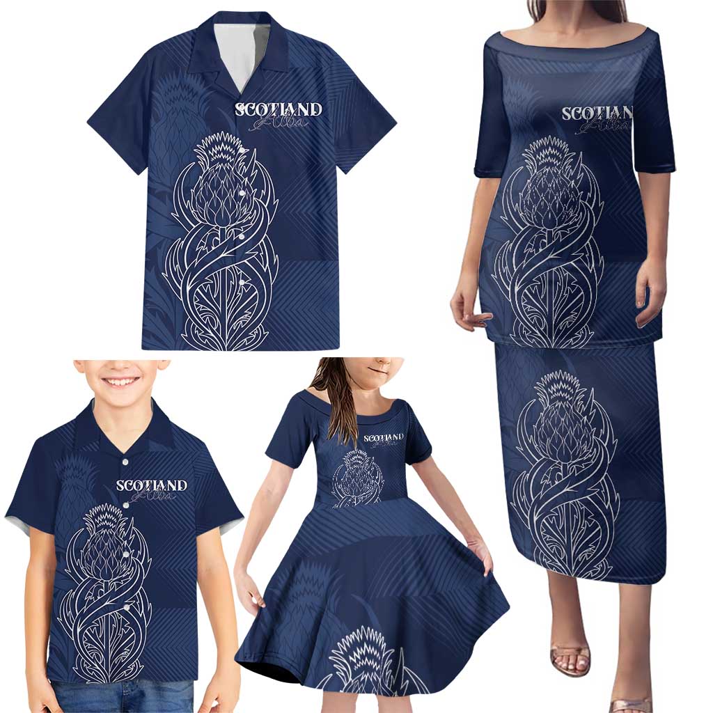 Scotland Rugby Personalized Family Matching Puletasi and Hawaiian Shirt Thistle Royal Style