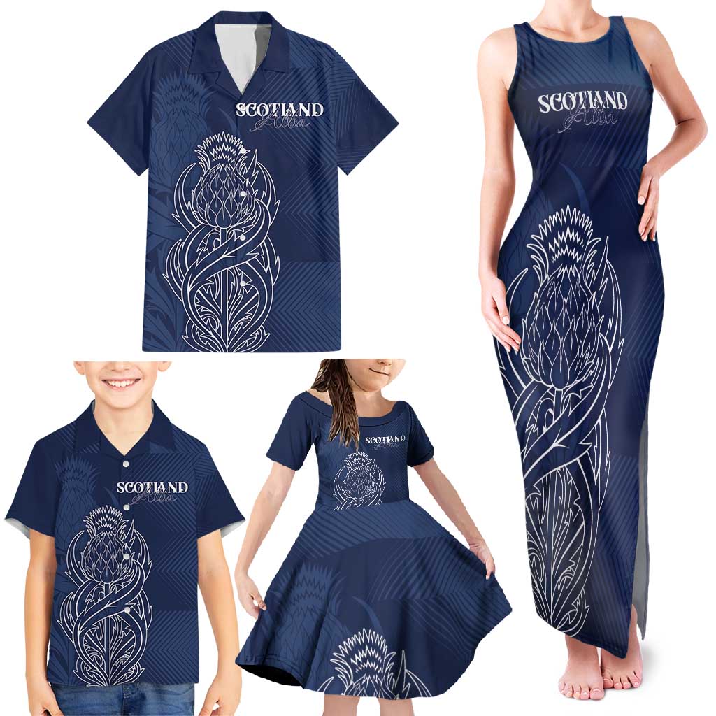 Scotland Rugby Personalized Family Matching Tank Maxi Dress and Hawaiian Shirt Thistle Royal Style