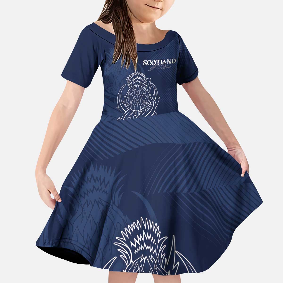 Scotland Rugby Personalized Kid Short Sleeve Dress Thistle Royal Style
