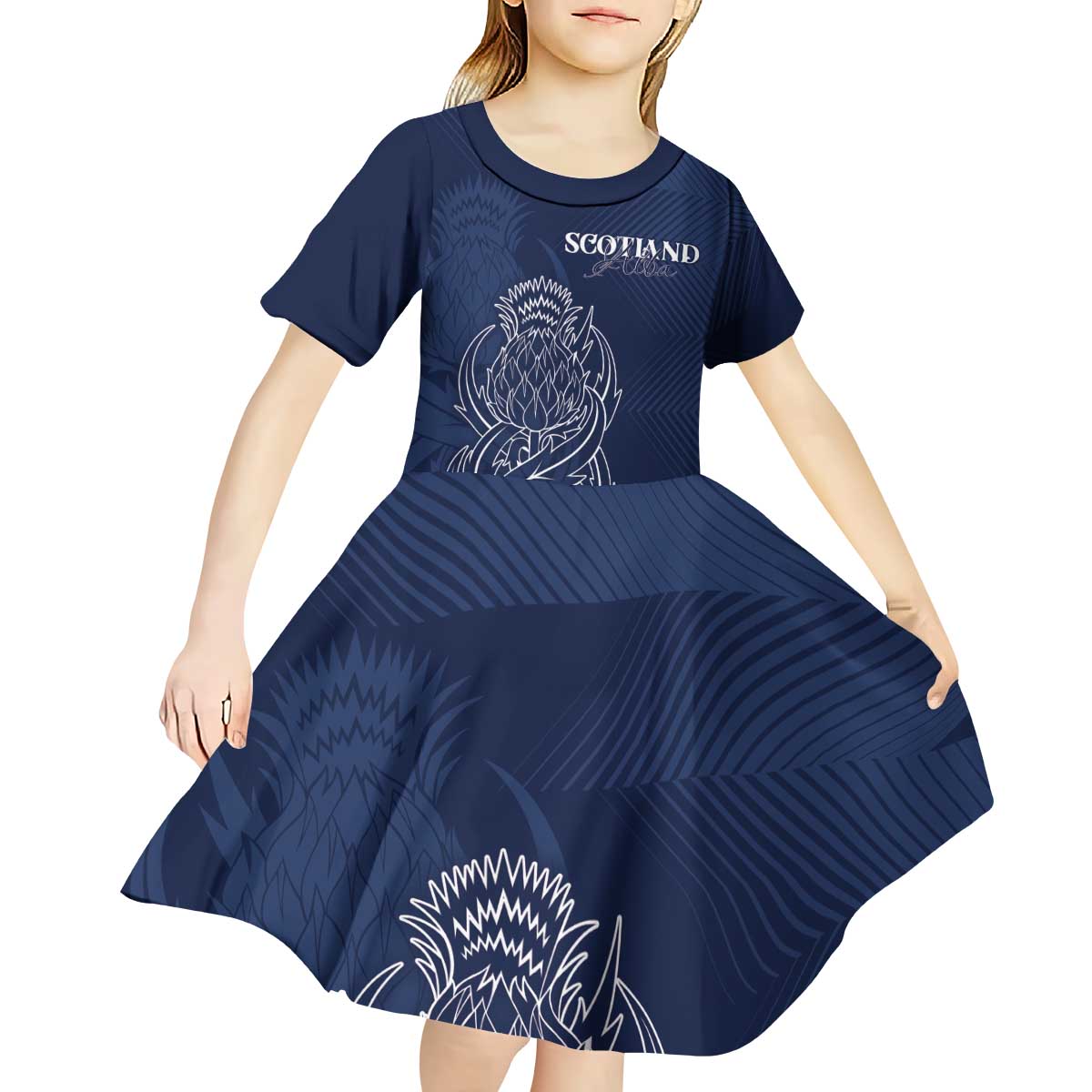 Scotland Rugby Personalized Kid Short Sleeve Dress Thistle Royal Style