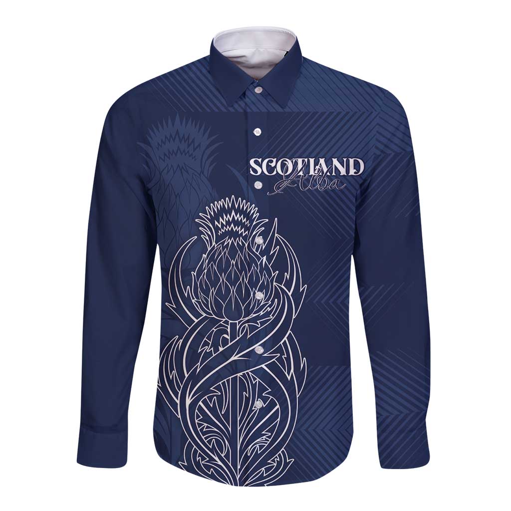 Scotland Rugby Personalized Long Sleeve Button Shirt Thistle Royal Style