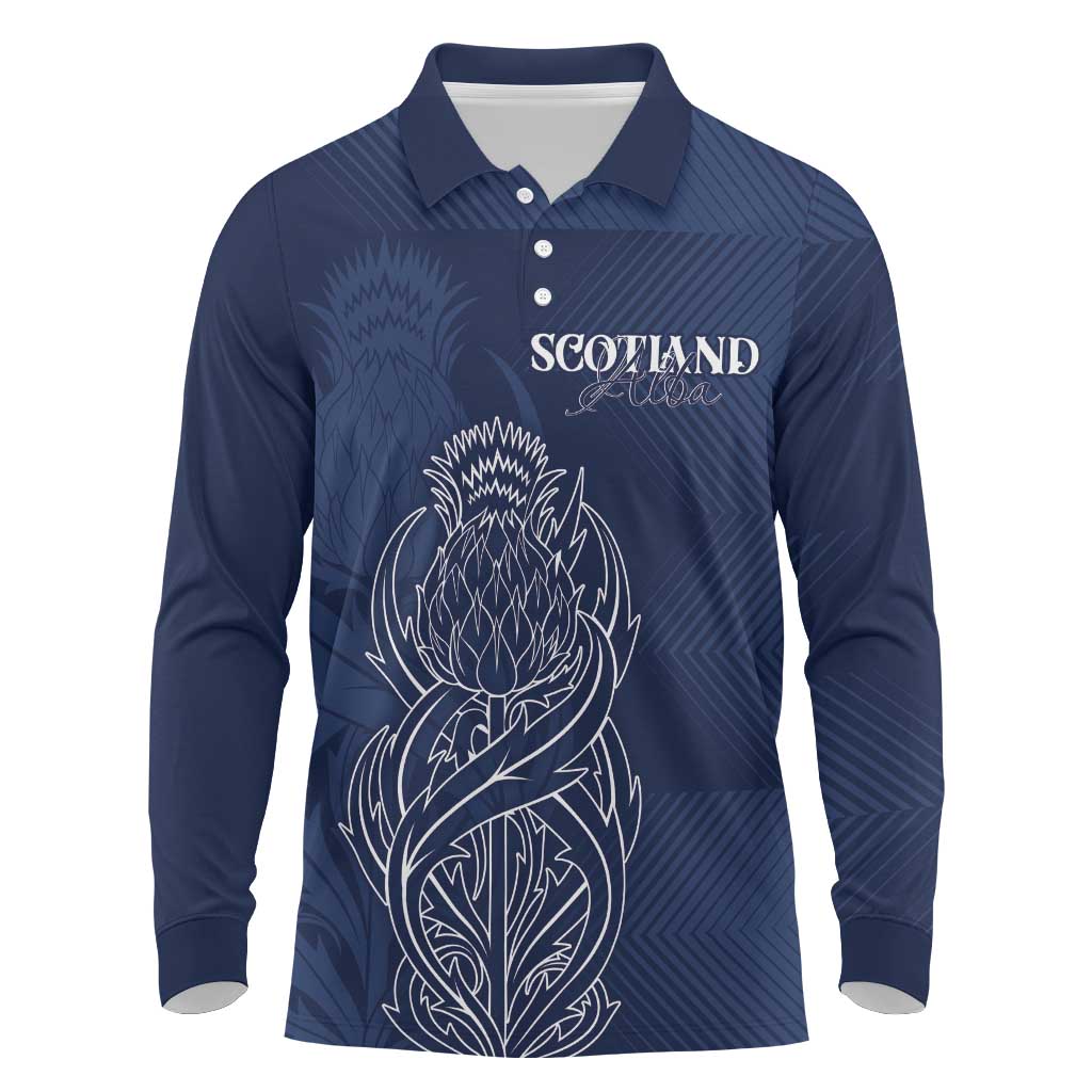 Scotland Rugby Personalized Long Sleeve Polo Shirt Thistle Royal Style