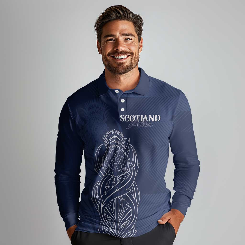 Scotland Rugby Personalized Long Sleeve Polo Shirt Thistle Royal Style