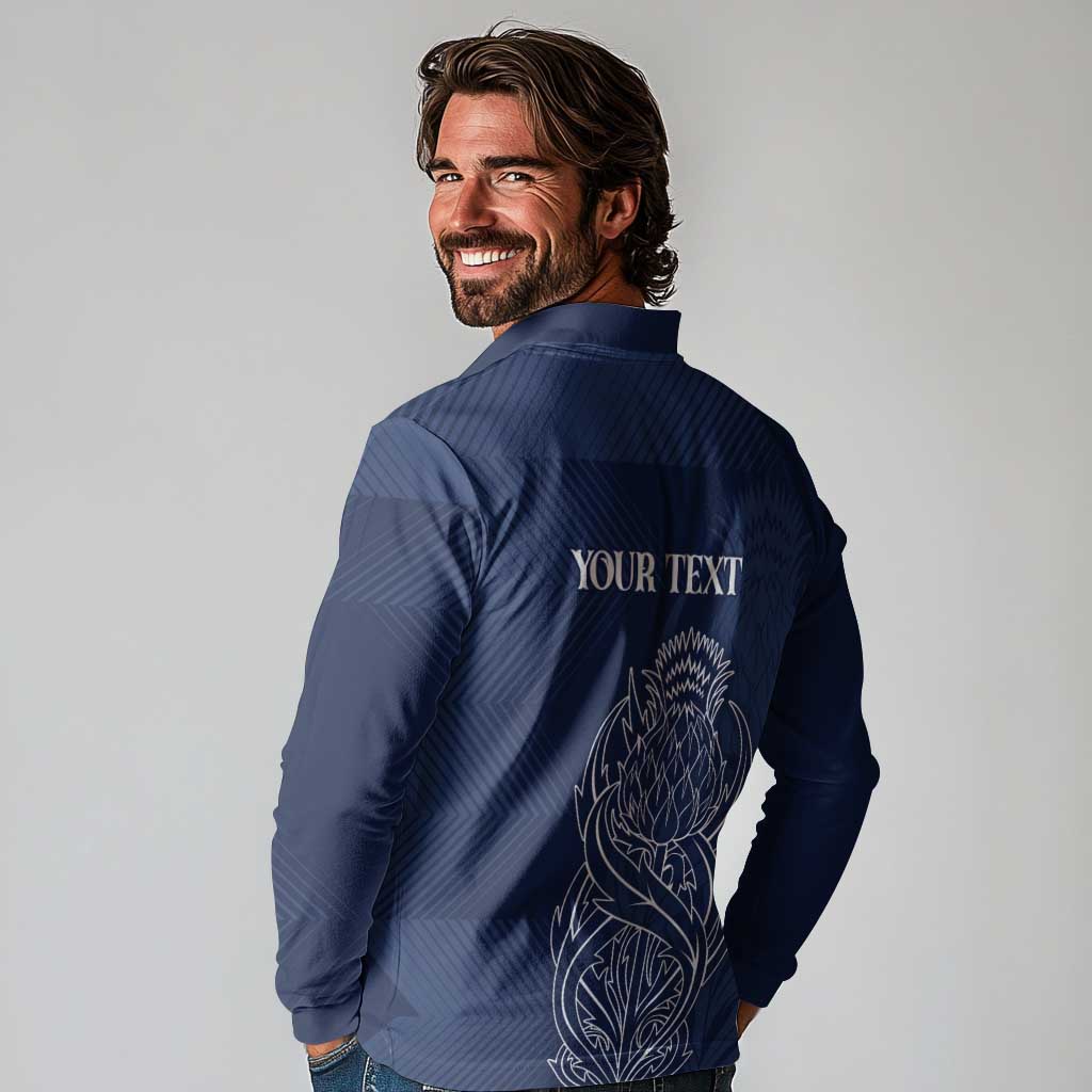Scotland Rugby Personalized Long Sleeve Polo Shirt Thistle Royal Style