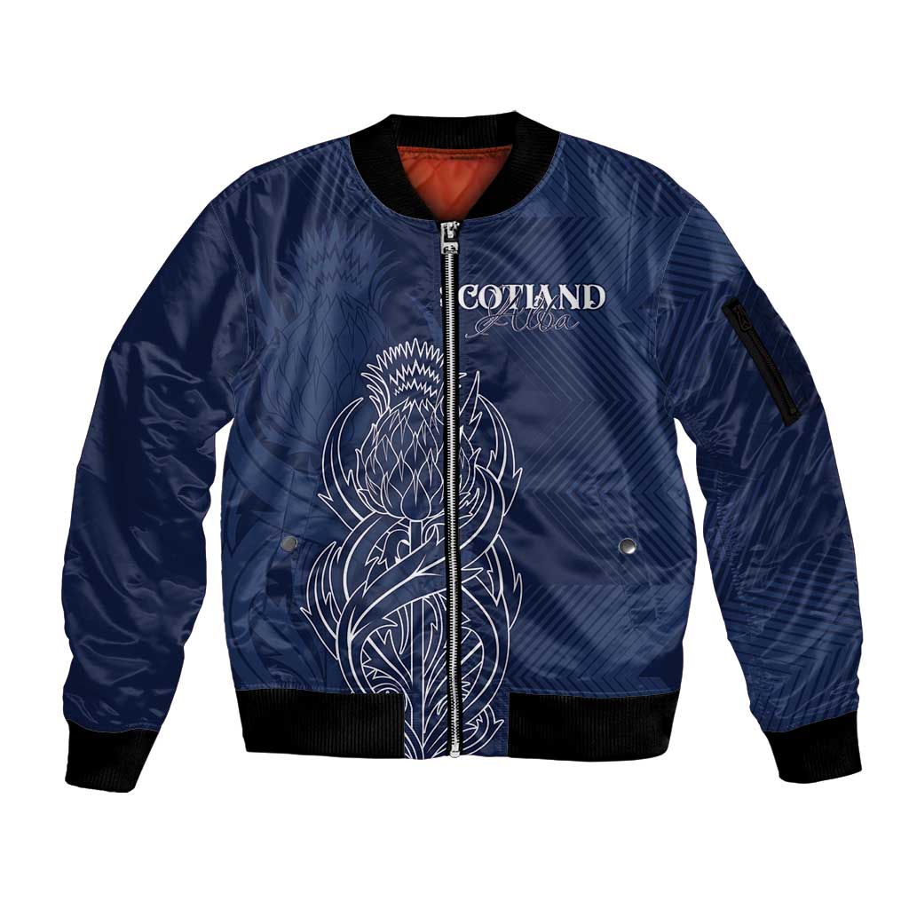 Scotland Rugby Personalized Sleeve Zip Bomber Jacket Thistle Royal Style