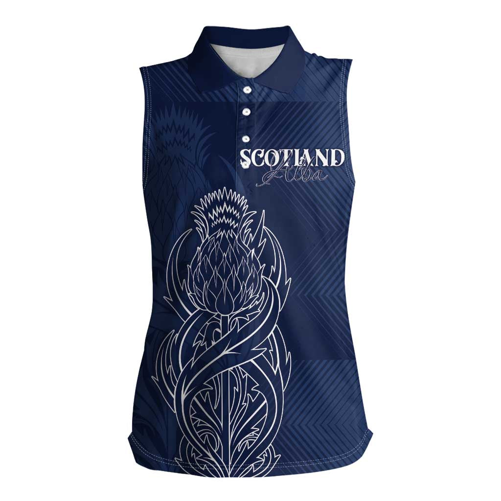Scotland Rugby Personalized Women Sleeveless Polo Shirt Thistle Royal Style