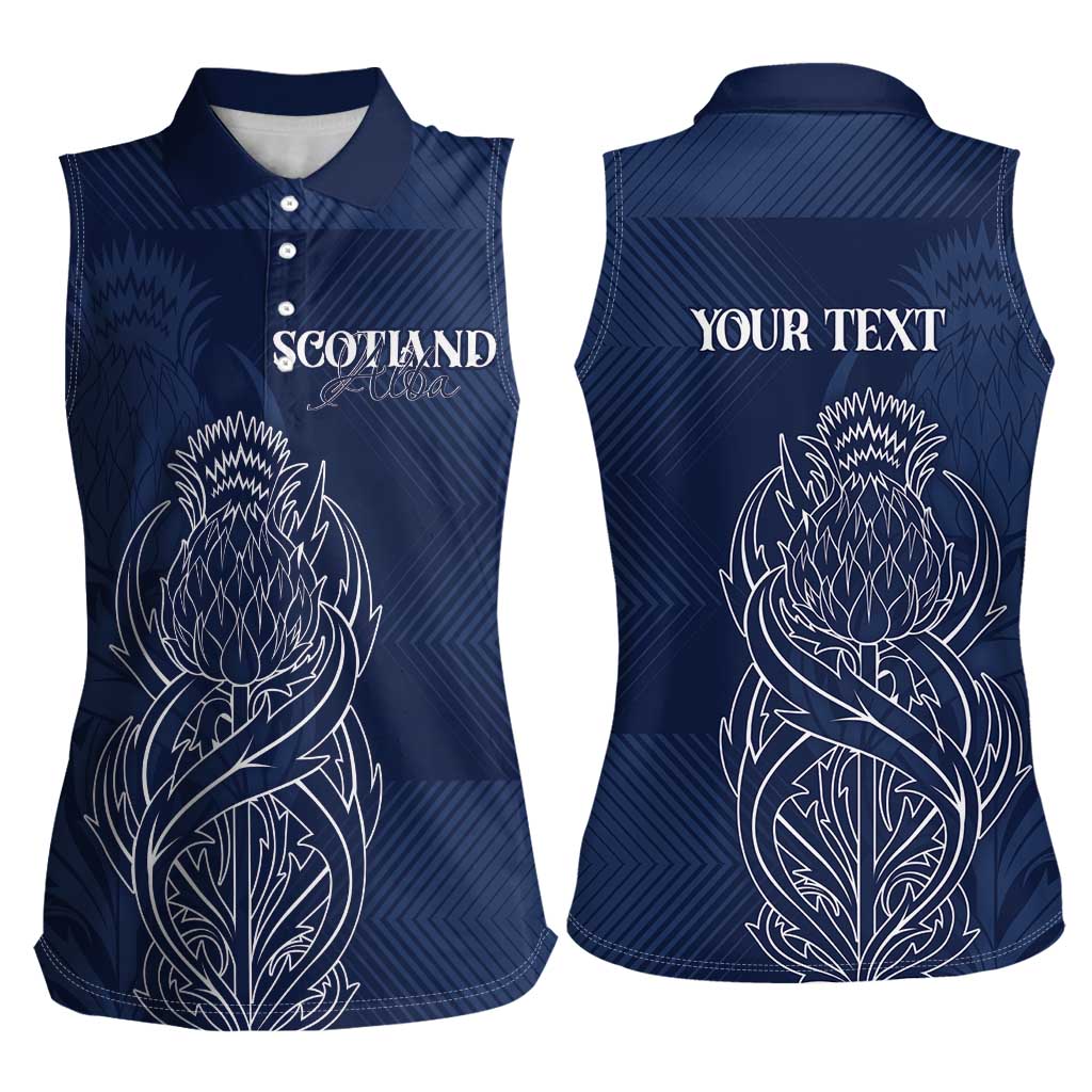 Scotland Rugby Personalized Women Sleeveless Polo Shirt Thistle Royal Style