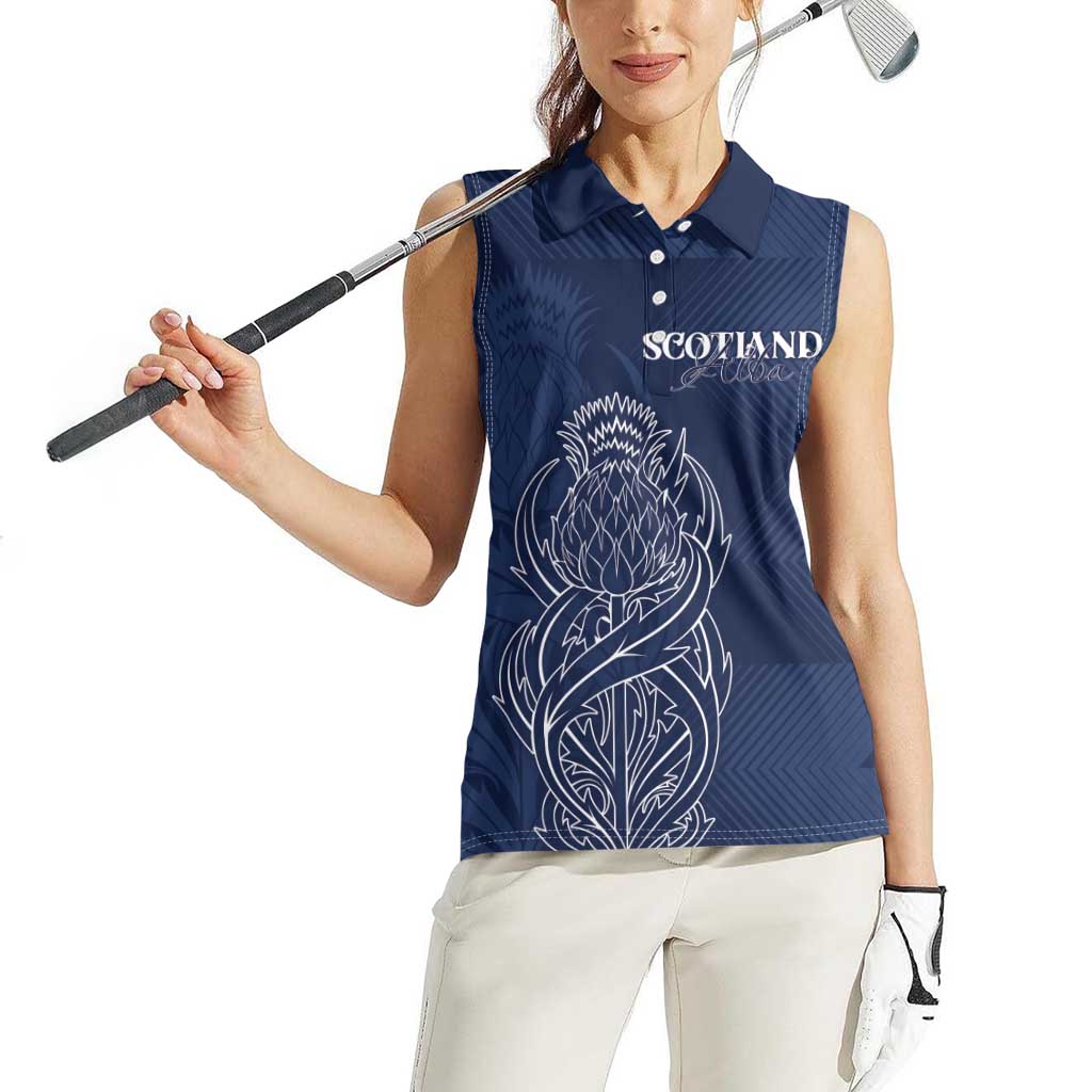 Scotland Rugby Personalized Women Sleeveless Polo Shirt Thistle Royal Style