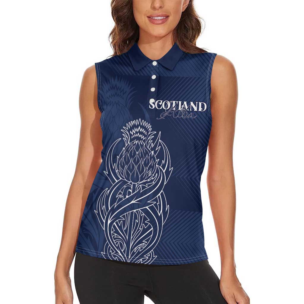 Scotland Rugby Personalized Women Sleeveless Polo Shirt Thistle Royal Style
