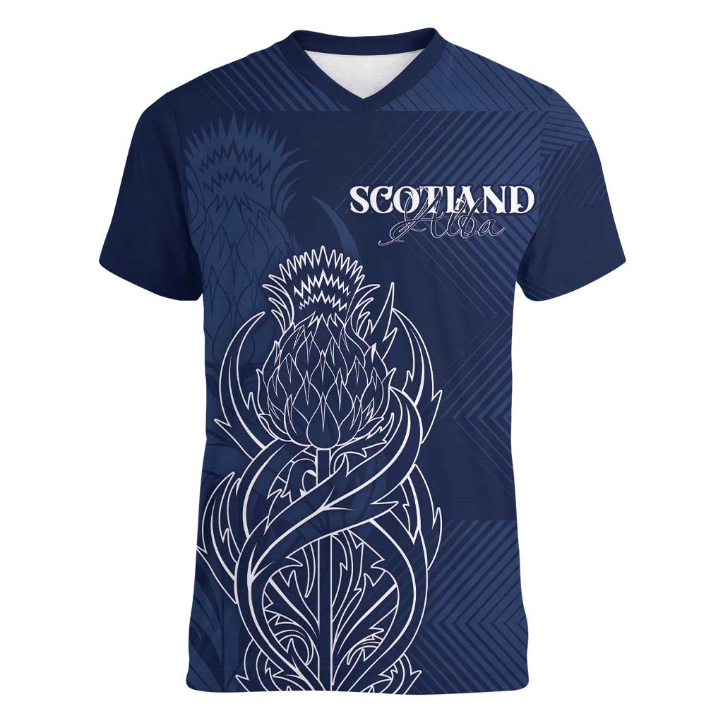 Scotland Rugby Personalized Women V-Neck T-Shirt Thistle Royal Style