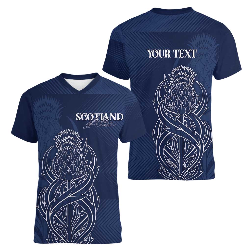 Scotland Rugby Personalized Women V-Neck T-Shirt Thistle Royal Style