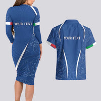 Italy Rugby Personalized Couples Matching Long Sleeve Bodycon Dress and Hawaiian Shirt Azzurro Savoia - Renaissance Inspired