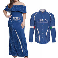 Italy Rugby Personalized Couples Matching Off Shoulder Maxi Dress and Long Sleeve Button Shirt Azzurro Savoia - Renaissance Inspired