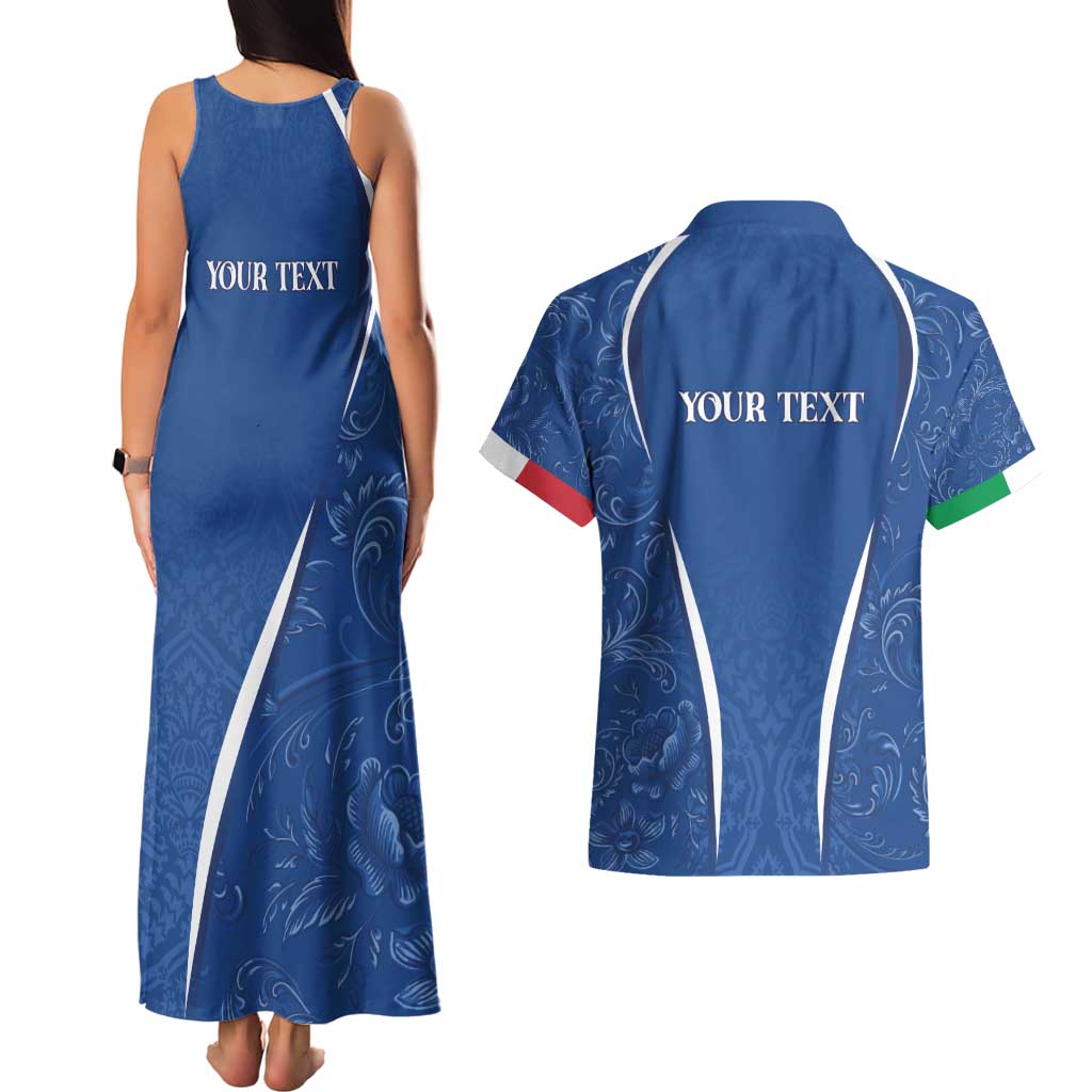 Italy Rugby Personalized Couples Matching Tank Maxi Dress and Hawaiian Shirt Azzurro Savoia - Renaissance Inspired